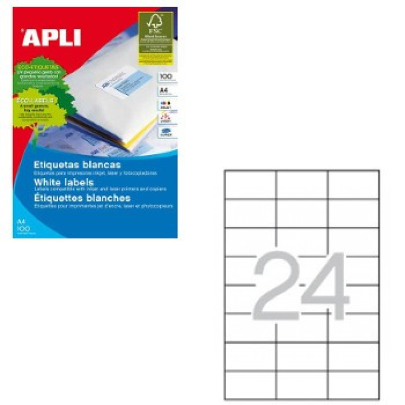 Etiquetas 64,6x33,8 Apli 100 Folhas A4 2400un