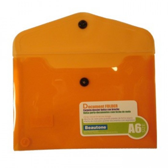 Bolsa Porta Documentos A6 com 1 Botao Transparente Laranja