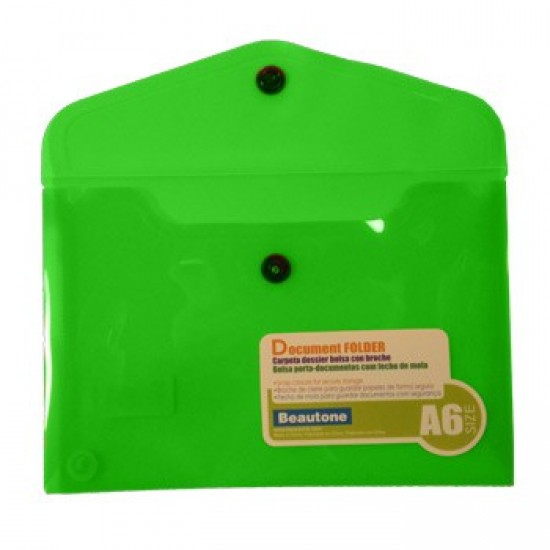 Bolsa Porta Documentos A6 com 1 Botao Transparente Verde